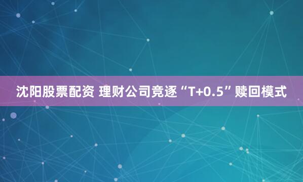 沈阳股票配资 理财公司竞逐“T+0.5”赎回模式